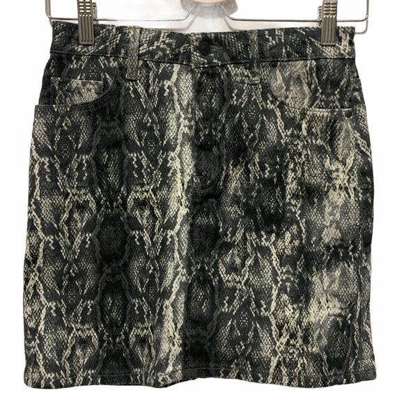 Zara Mini Skirt Denim Snake Print Black White